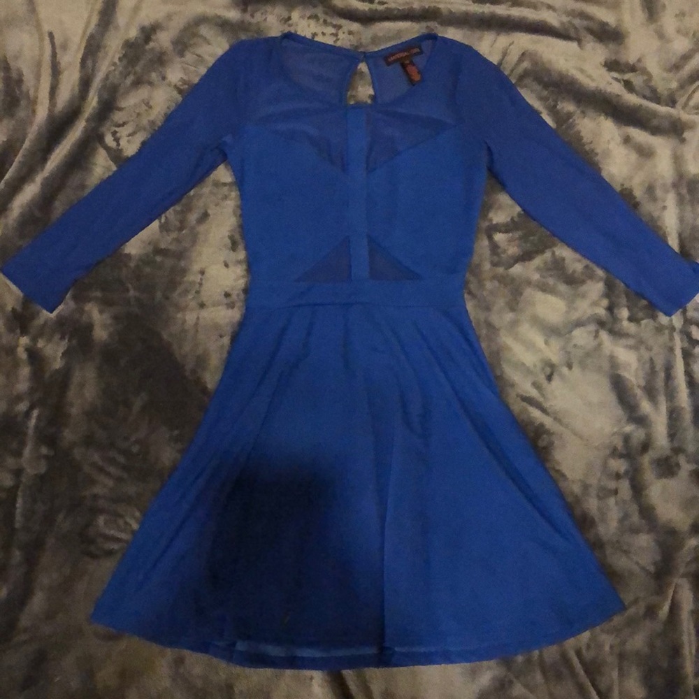 Royal blue dress with partly mesh on top